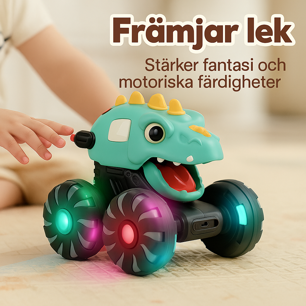 Press & Go dinosaurieleksaksbil med lampor