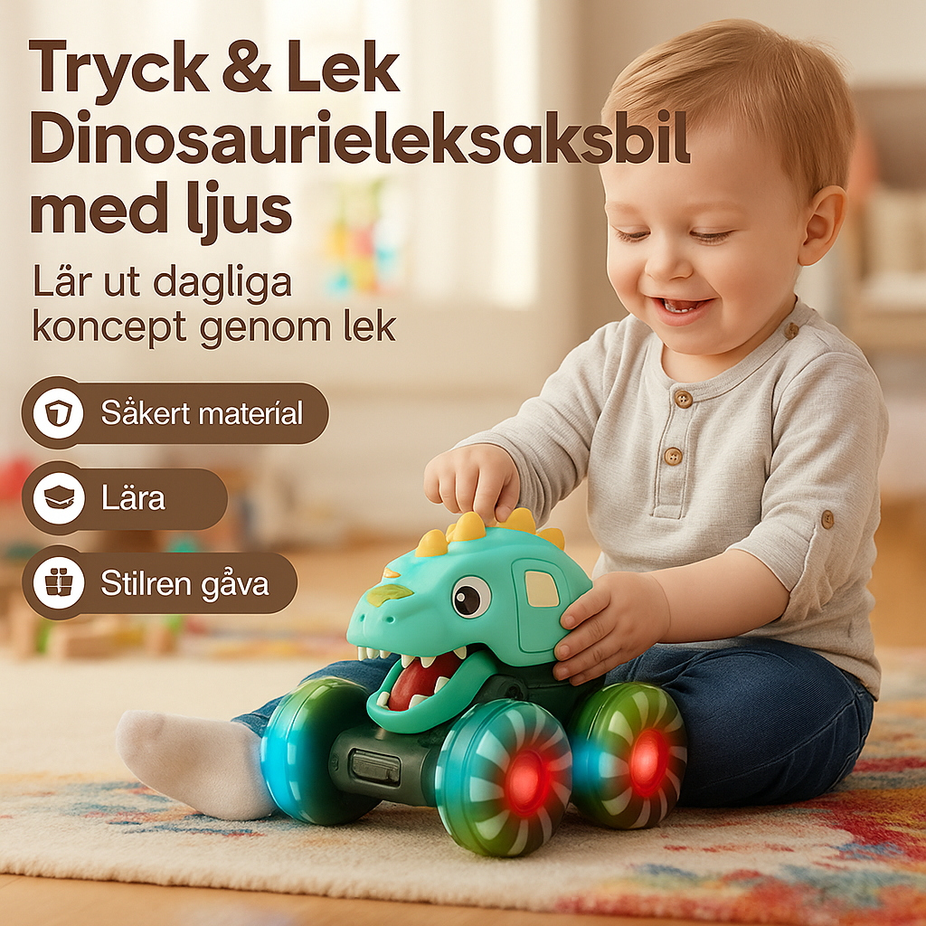Press & Go dinosaurieleksaksbil med lampor