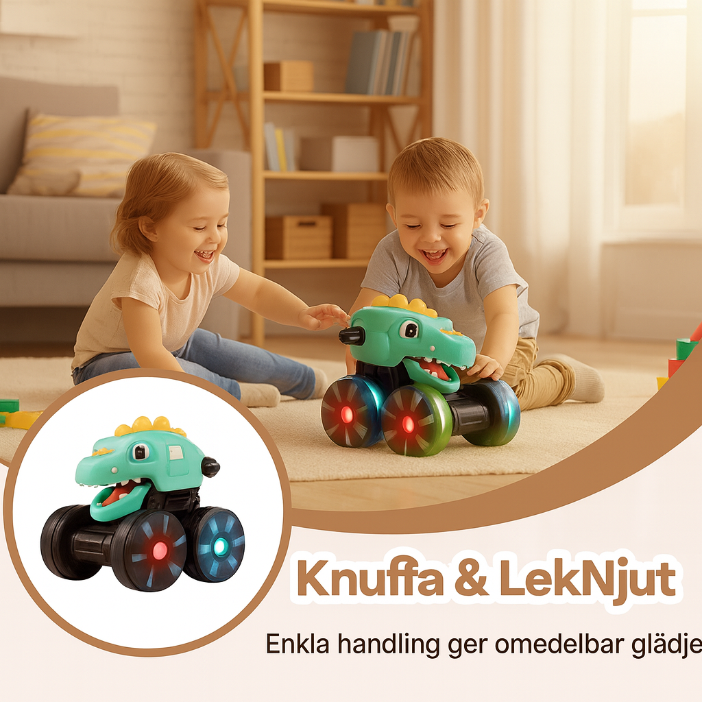 Press & Go dinosaurieleksaksbil med lampor