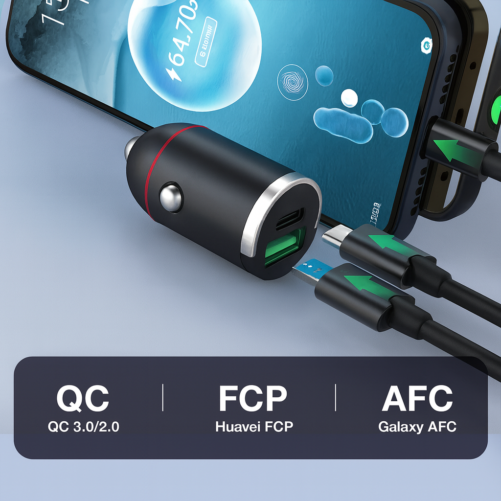 Kompakt snabbladdare med 2 portar för resor