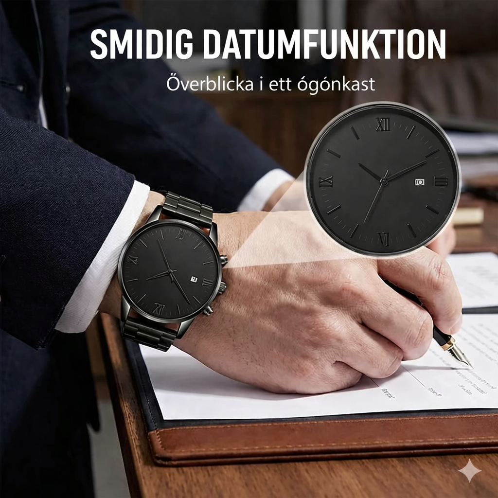 Minimalistisk kvartsklocka för herrar med datumvisning