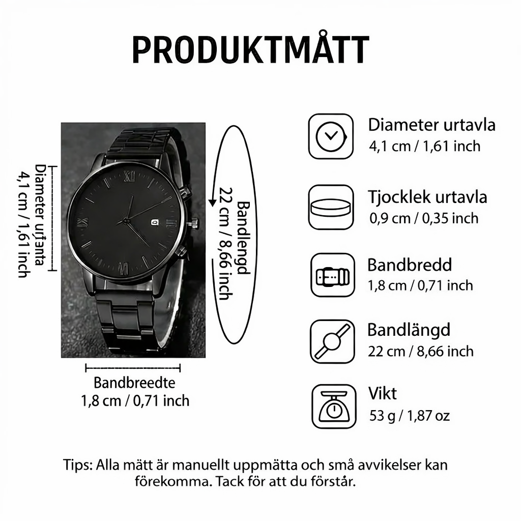 Minimalistisk kvartsklocka för herrar med datumvisning