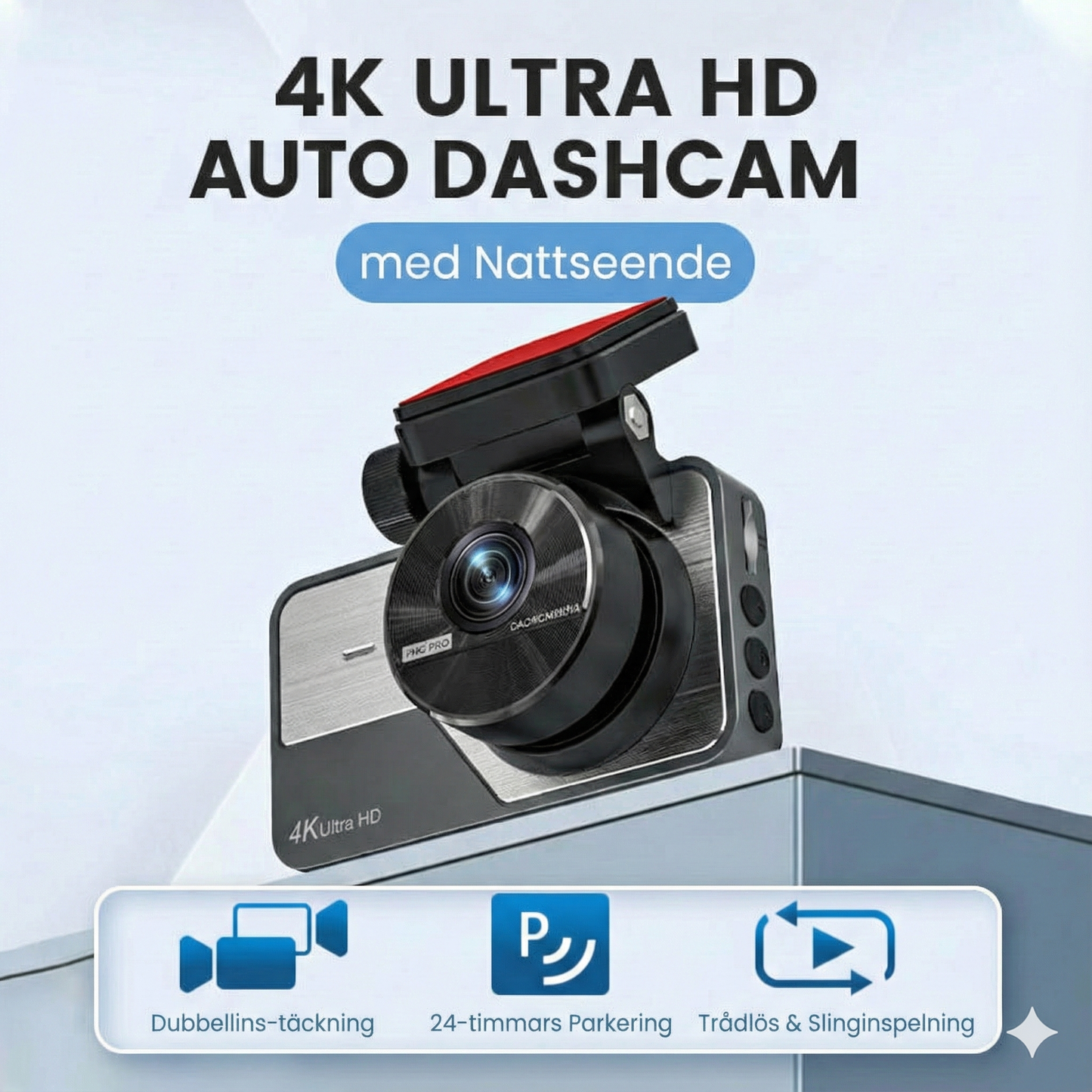 4K Ultra HD Dashcam med Wi-Fi och mörkerseende