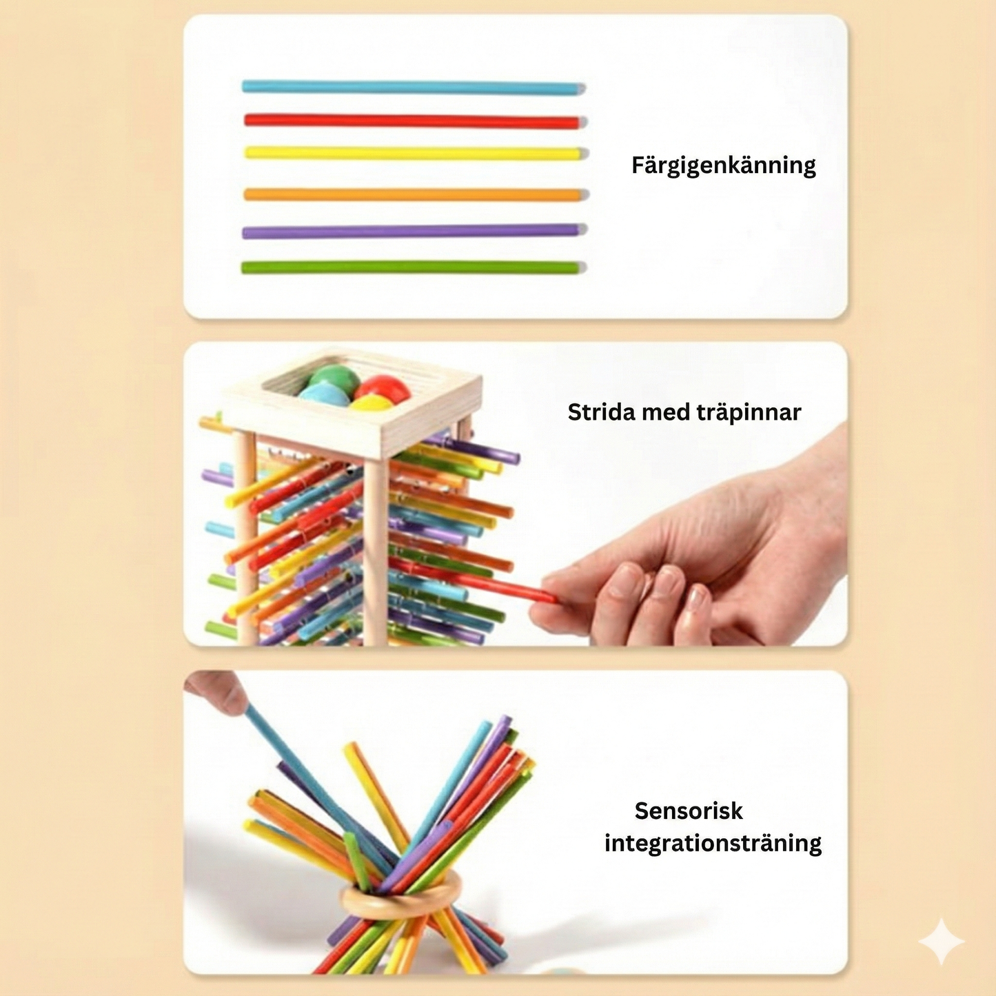 Träpinnar-spel: Fokusera och färglägg
