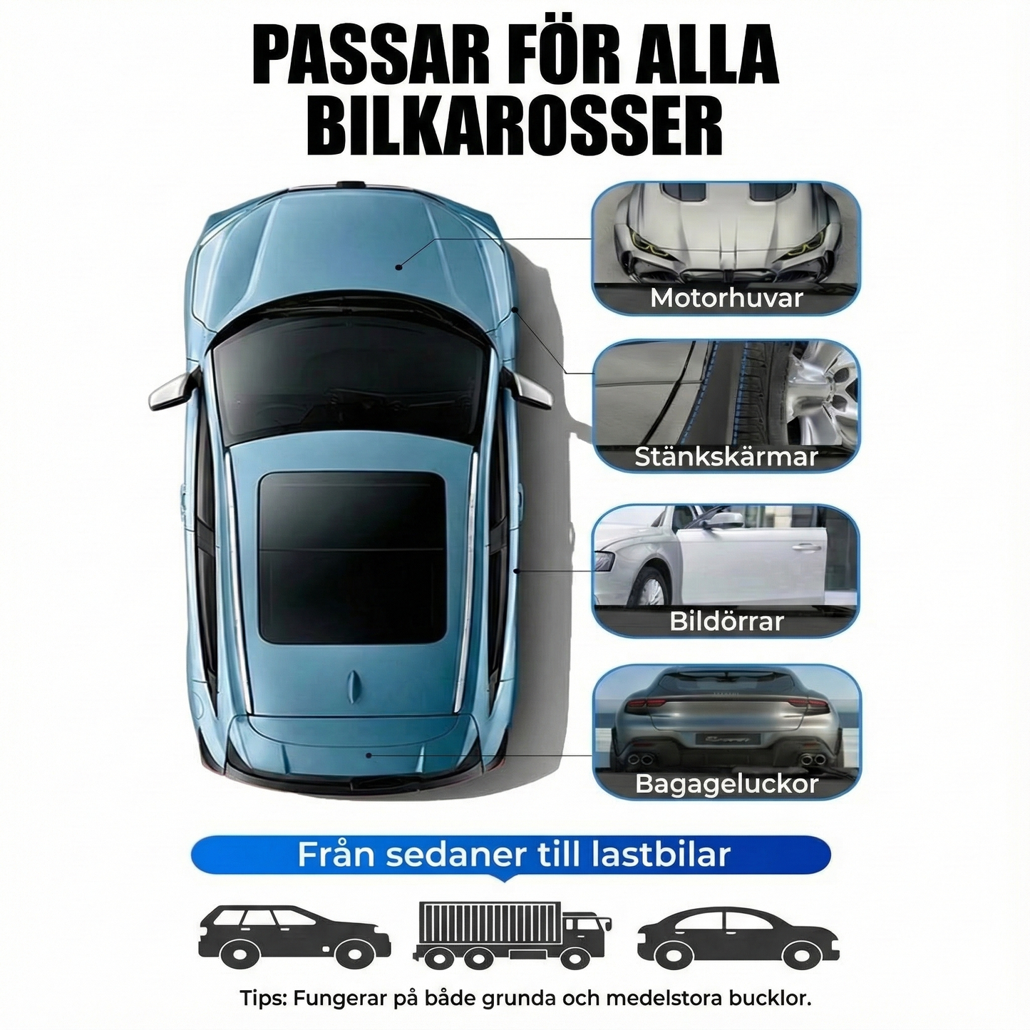 Kraftfull dubbel sugkopp för bucklor i bilen