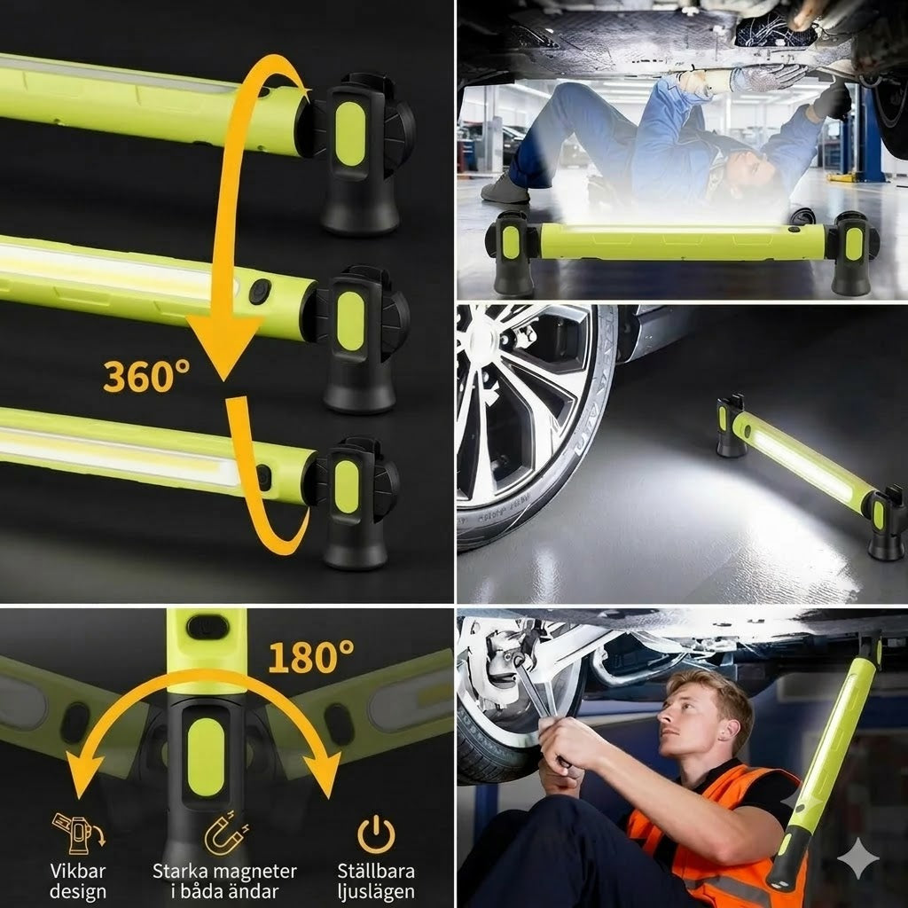 Uppladdningsbar arbetsbelysning – 3000 LM, IPX4-vattentät & 360° krok!