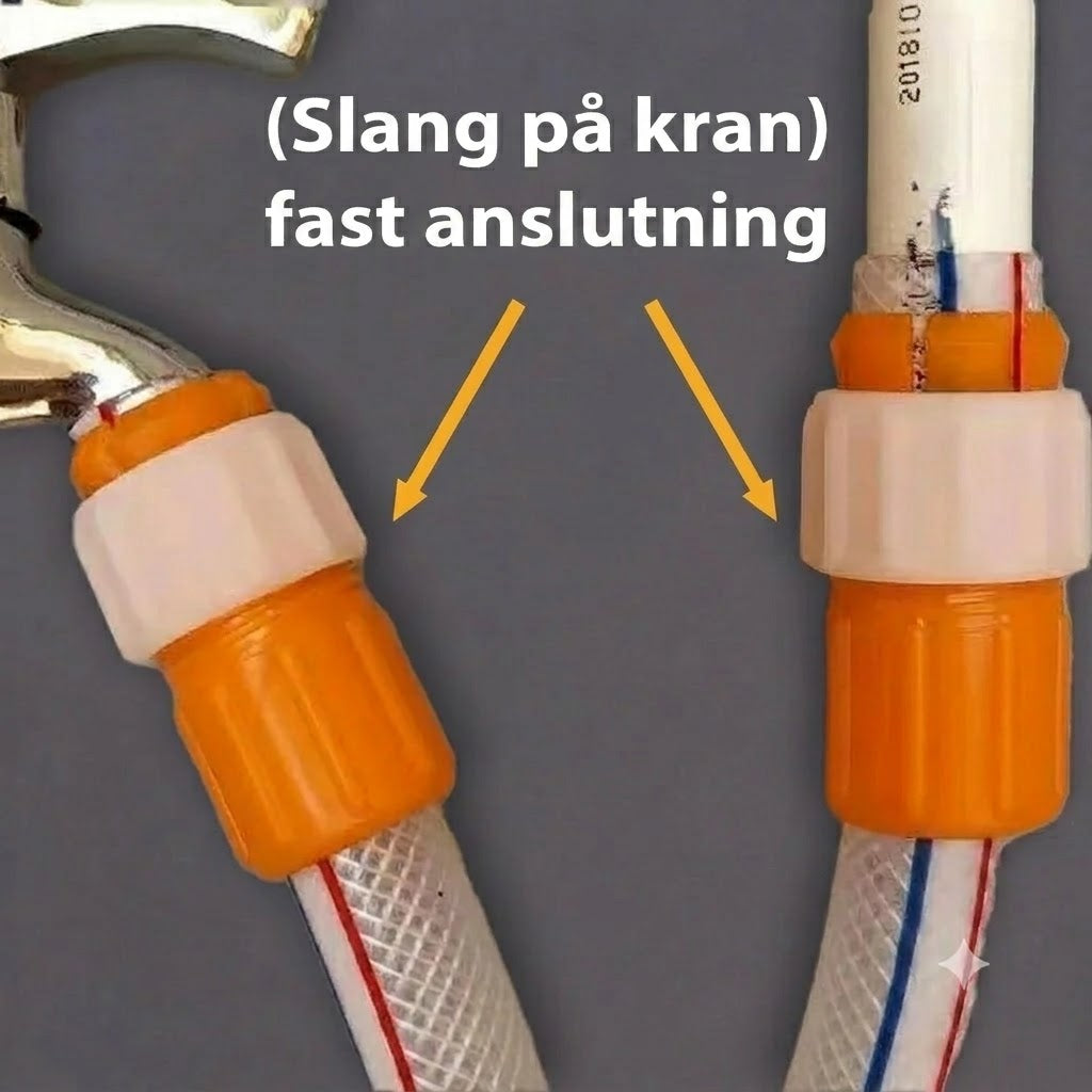 Universell läckagesäker snabbkoppling för trädgårdsslang och kran
