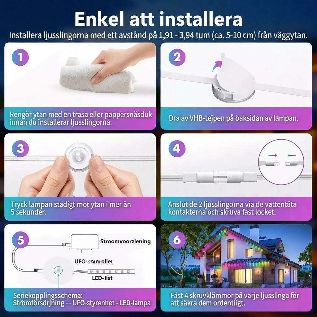 Smart RGB-ljusslinga för utomhusbruk med appstyrning