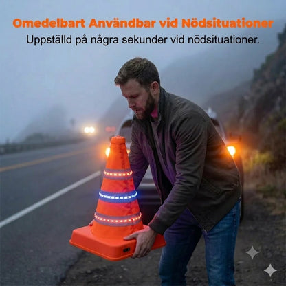 Hopfällbar reflekterande trafikkon tillverkad av högkvalitativt och vattentätt oxfordtyg