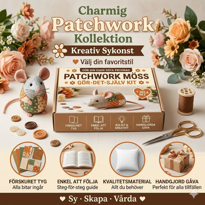 Komplett DIY-set för en patchworkmus - Inkluderar allt material