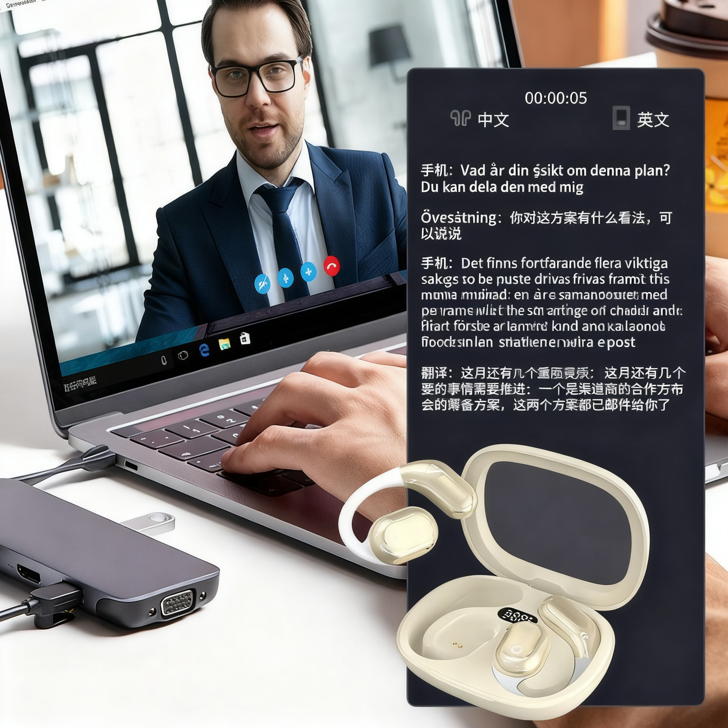 AI-språköversättare hörlurar (talar 75 språk i realtid)