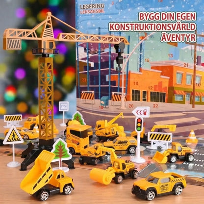 Byggarbetsplats adventskalender med 24 byggfordon i metall