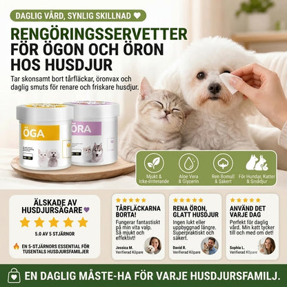 Alkoholfria våtservetter för husdjurs ögon och öron