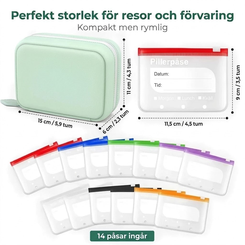 Vattentäta medicinpåsar med färgkodning