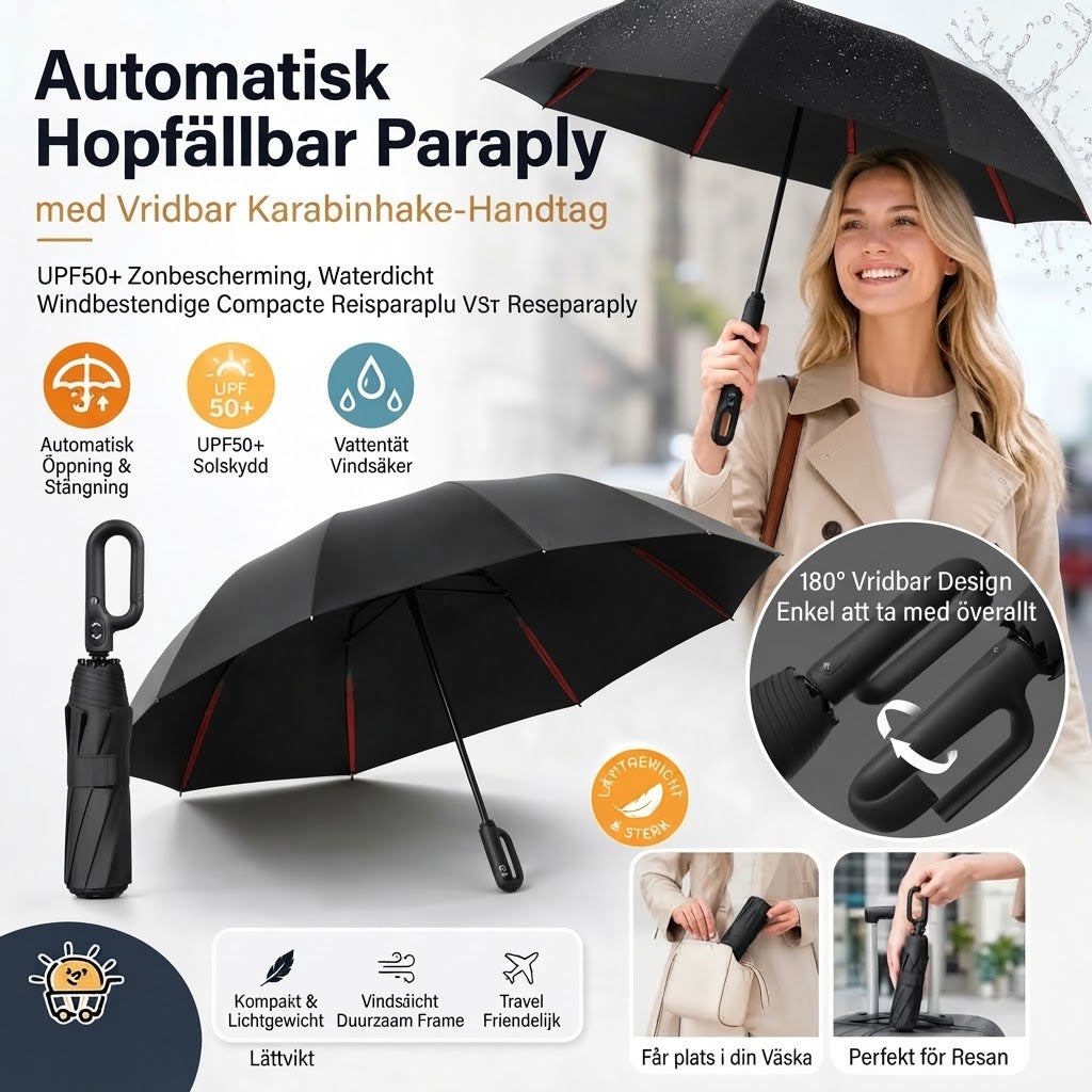 Automatiskt stormsäkert paraply med UV-skydd