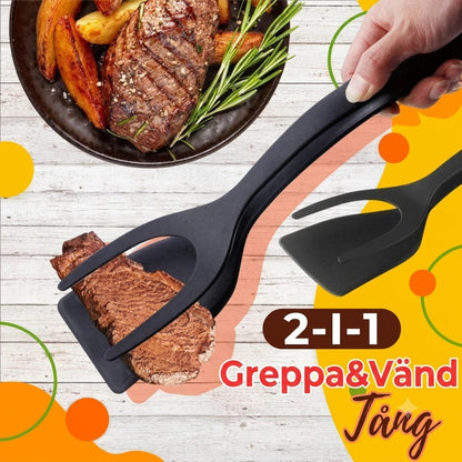 Värmetålig silikontång med stekspade 2 i 1 och halkfritt handtag