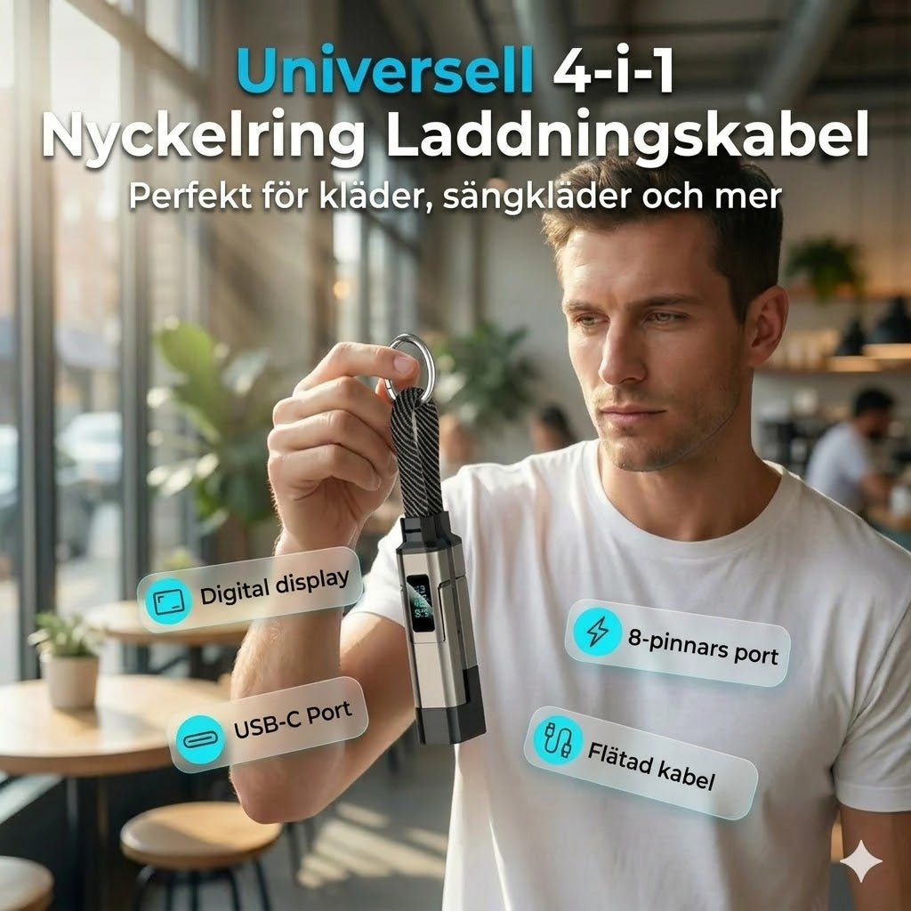 4-i-1 laddkabel med digital display och nyckelring