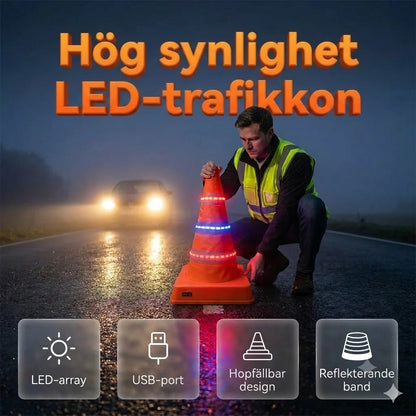 Hopfällbar reflekterande trafikkon tillverkad av högkvalitativt och vattentätt oxfordtyg