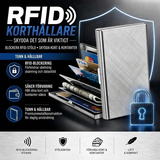 RFID-korthållare i rostfritt stål med 10 fack