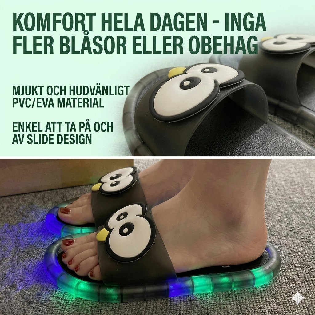 Söta tofflor med lysande tecknade motiv