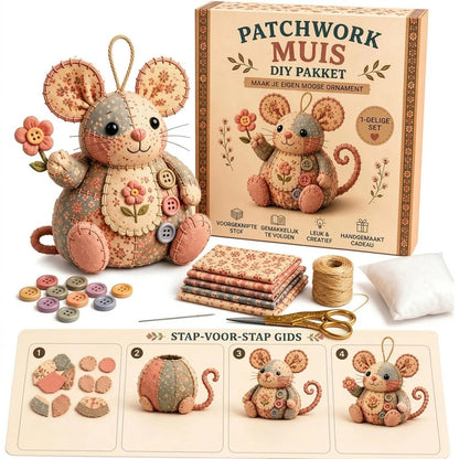 Komplett DIY-set för en patchworkmus - Inkluderar allt material