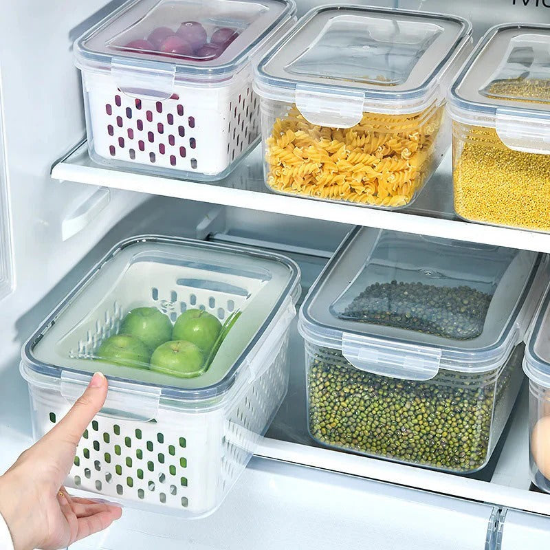 Frukt- och grönsaksbox med avtagbart durkslag – skölj, förvara och håll fräscht