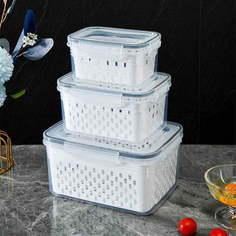 Frukt- och grönsaksbox med avtagbart durkslag – skölj, förvara och håll fräscht