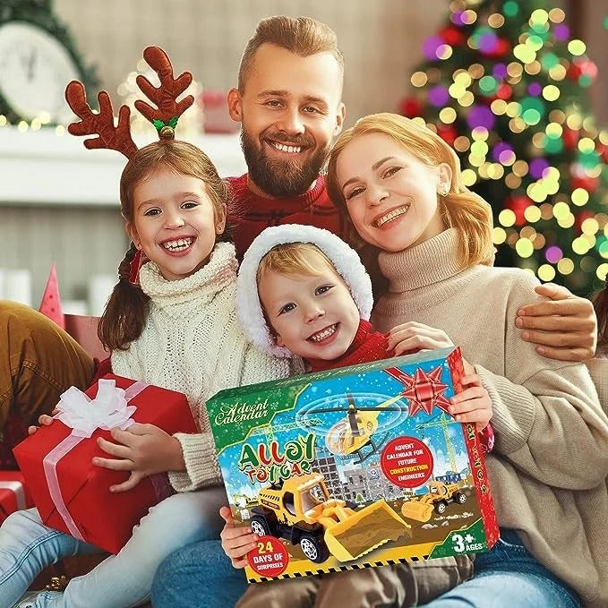 Byggarbetsplats adventskalender med 24 byggfordon i metall