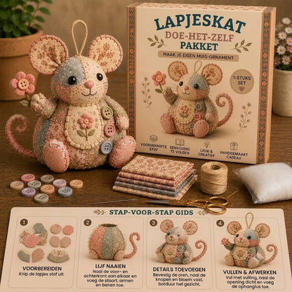 Komplett DIY-set för en patchworkmus - Inkluderar allt material