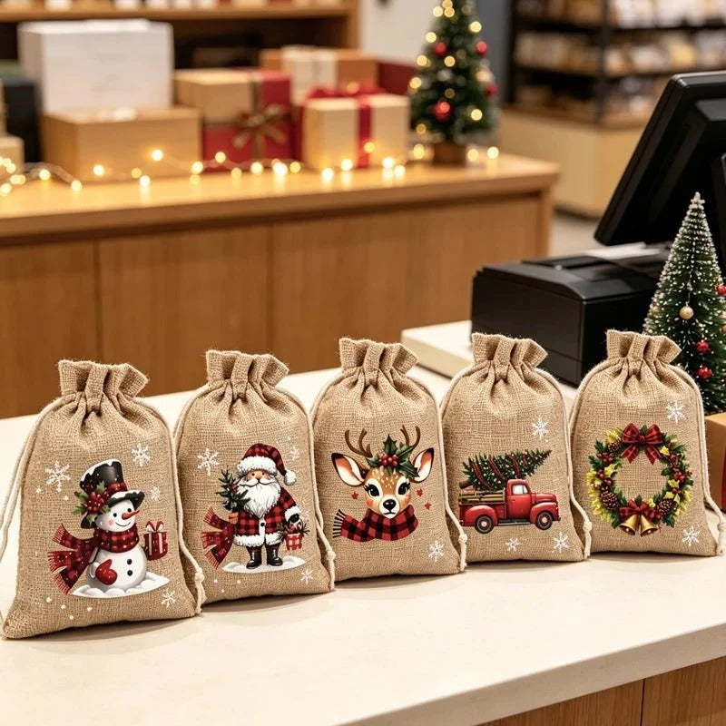 Julpresentpåsar med dragsko 5-pack