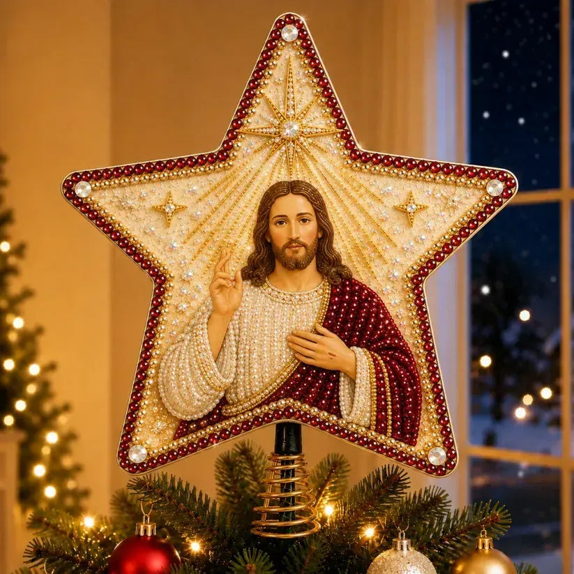 Religiöst DIY-kit för julgranstopp med pärlor och diamanter