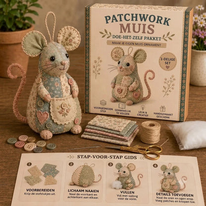 Komplett DIY-set för en patchworkmus - Inkluderar allt material