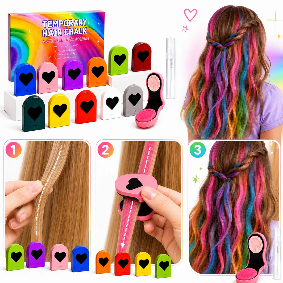 ColorPop urtvättbara hårkritor 12 färger