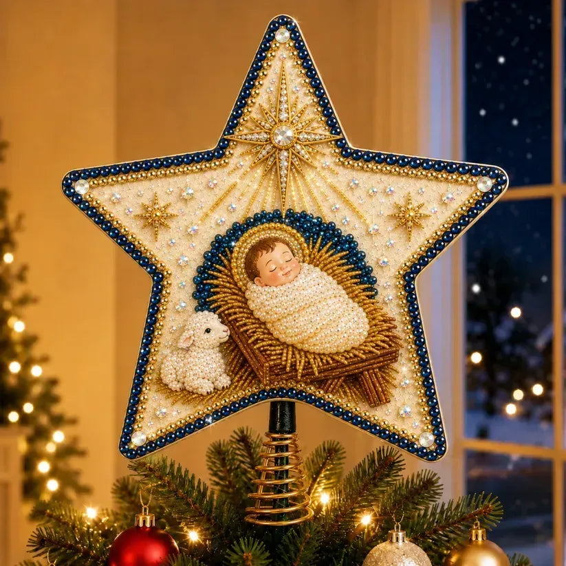 Religiöst DIY-kit för julgranstopp med pärlor och diamanter