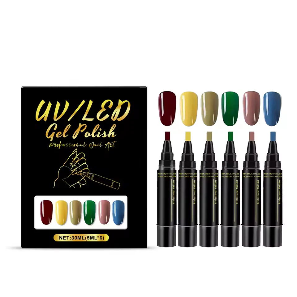 SalonPen 3-i-1 gelpennset med UV-LED-lampa, 6 st