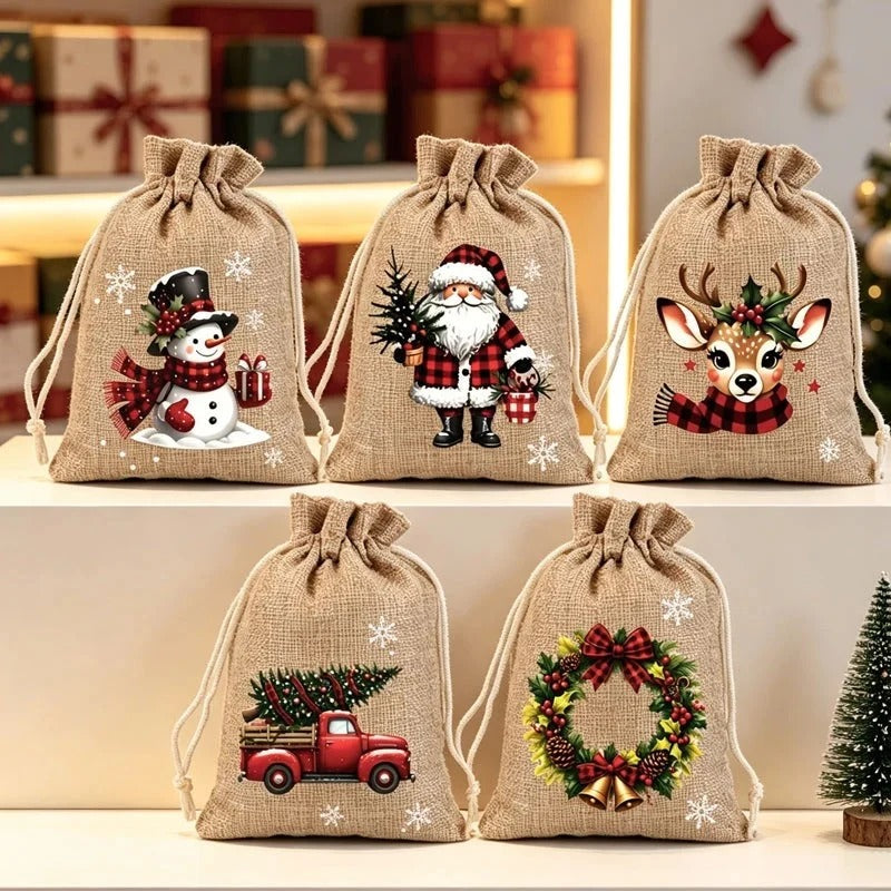 Julpresentpåsar med dragsko 5-pack