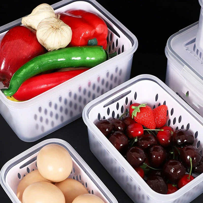 Frukt- och grönsaksbox med avtagbart durkslag – skölj, förvara och håll fräscht