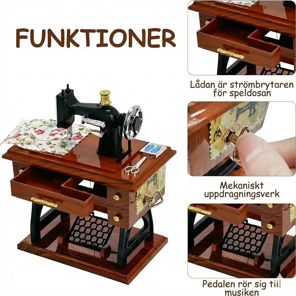 Minisymaskin speldosa i trä