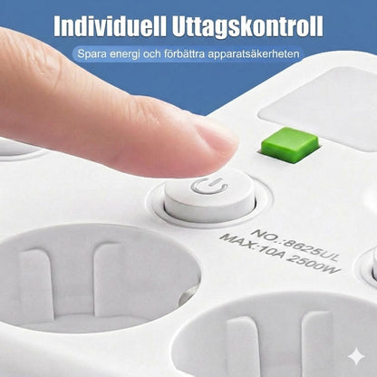 Platsbesparande grenuttag med lampa och USB-portar