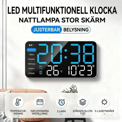 Multifunktionell dekorativ digital LED-väggklocka