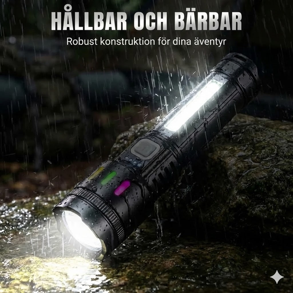 LED-ficklampa med digital display och zoom