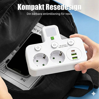 Platsbesparande grenuttag med lampa och USB-portar
