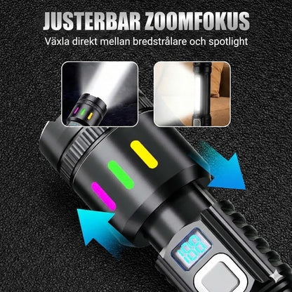 LED-ficklampa med digital display och zoom