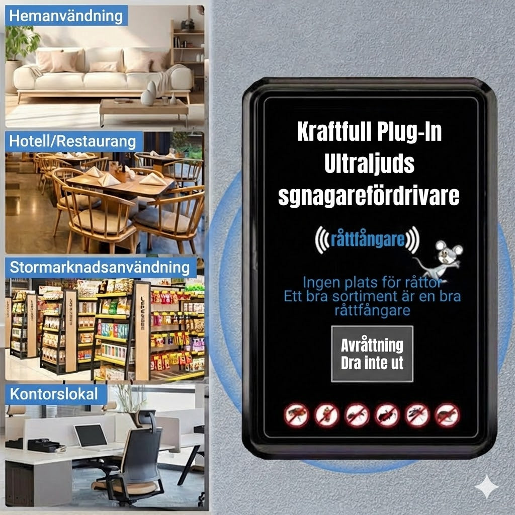 Kraftfull ultraljudsskadedjursskrämma för vägguttag