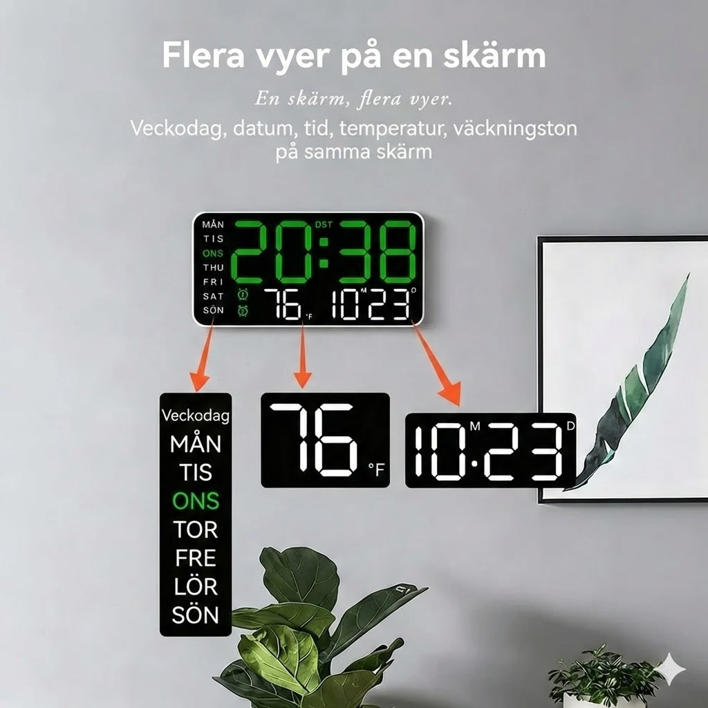 Multifunktionell dekorativ digital LED-väggklocka