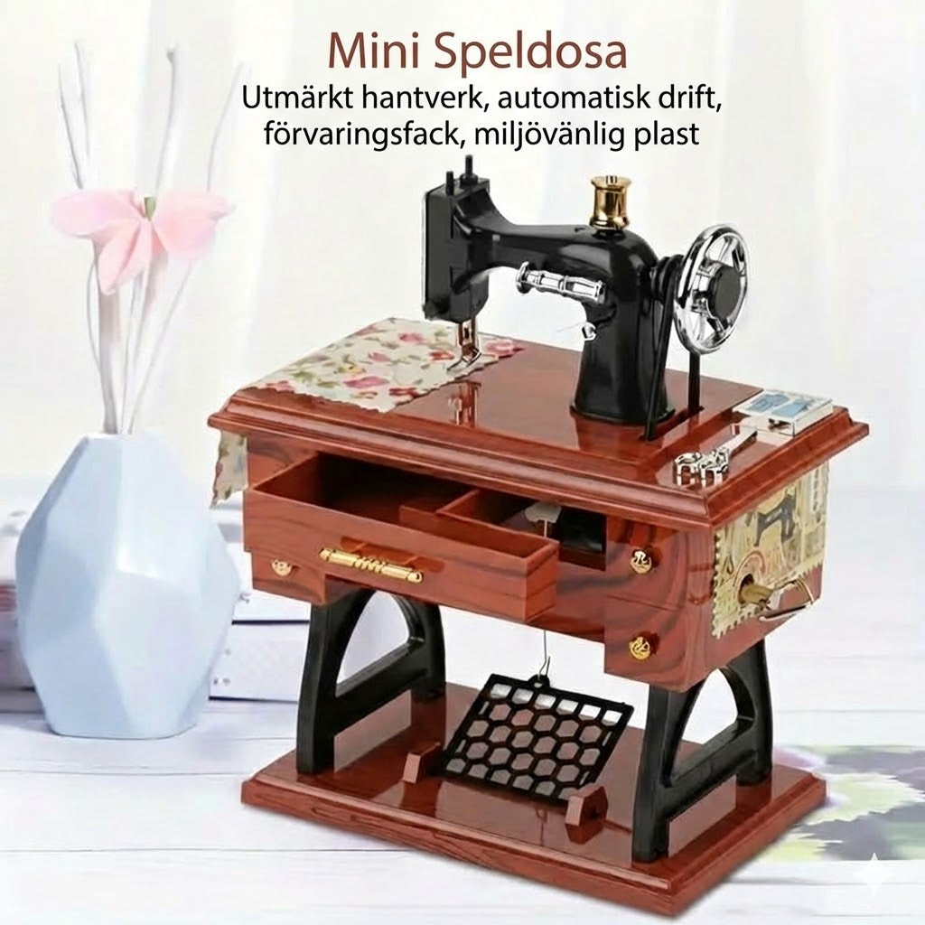 Minisymaskin speldosa i trä
